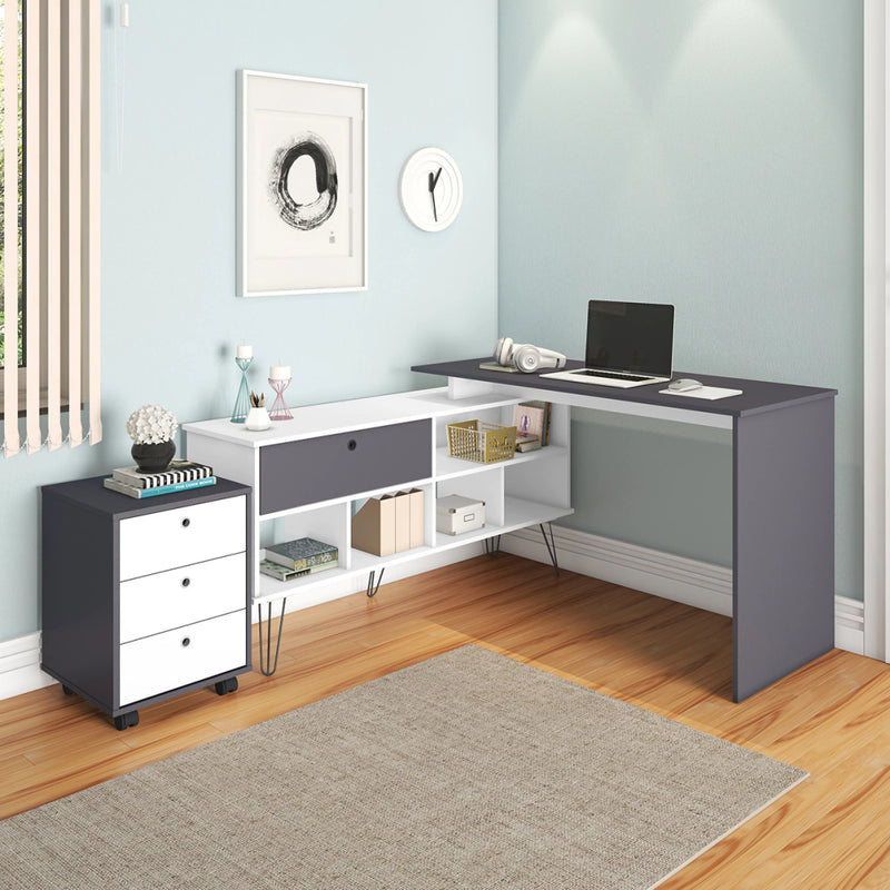 Escrivaninha em L pés metálicos 6133 + Gaveteiro New