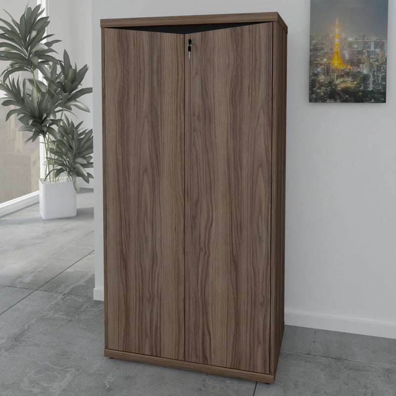 Armário 2 portas com chave Nogal/Preto