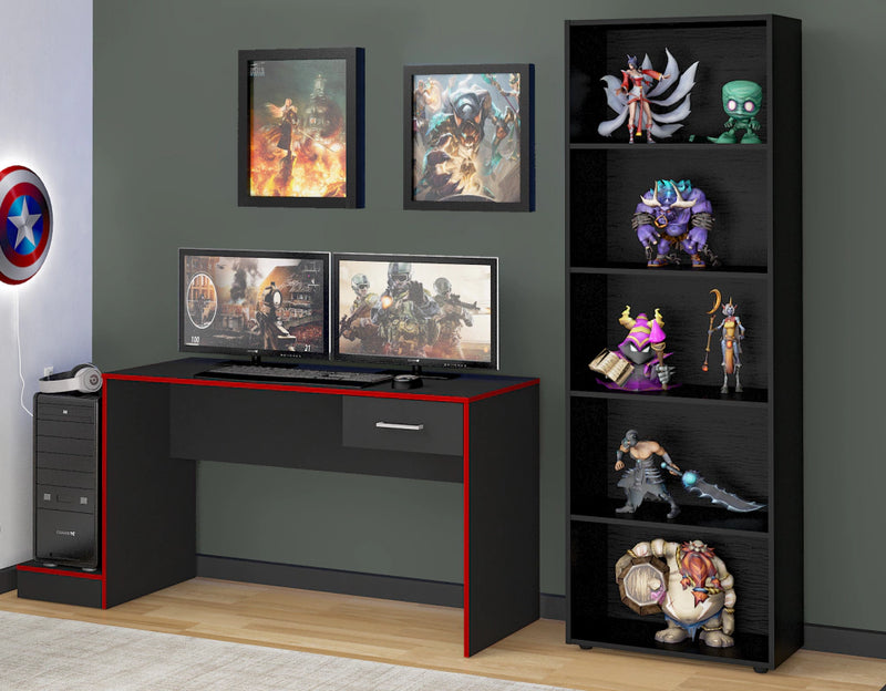Mesa Escrivaninha Computador Gamer Artely C/ 1 Gaveta Preto/Vermelho
