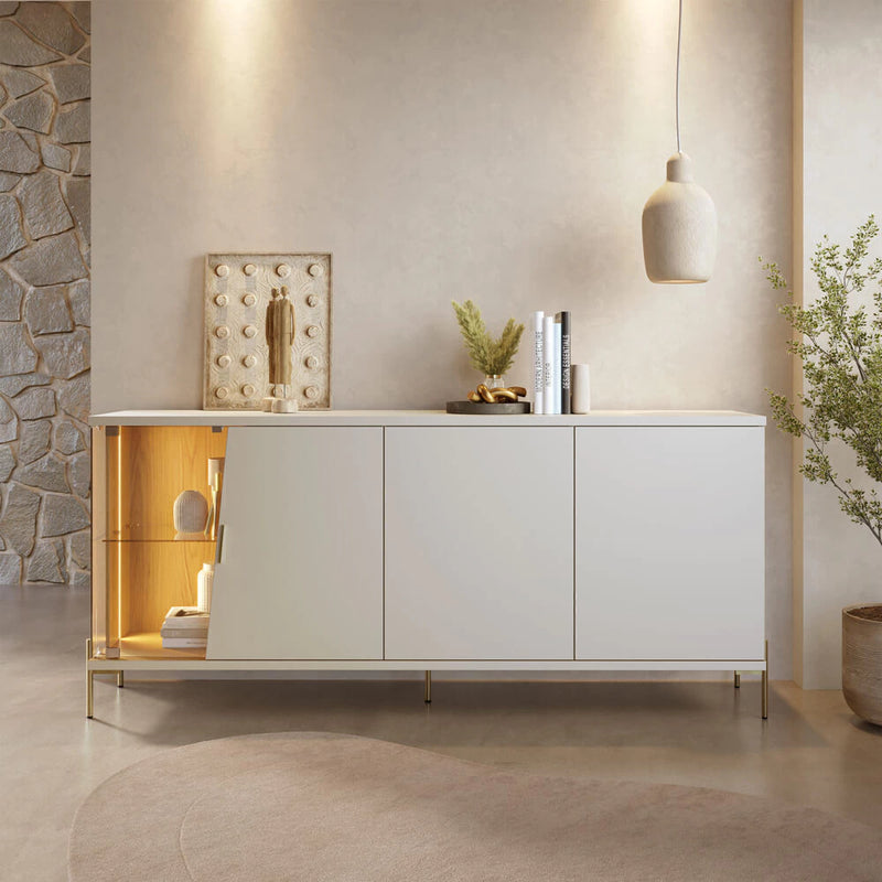 Buffet 4 portas com pés metálicos e LED de 1,79