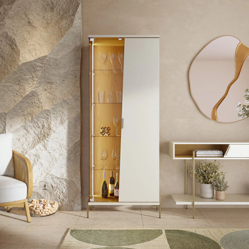 Cristaleira duas portas com LED e pés metálicos