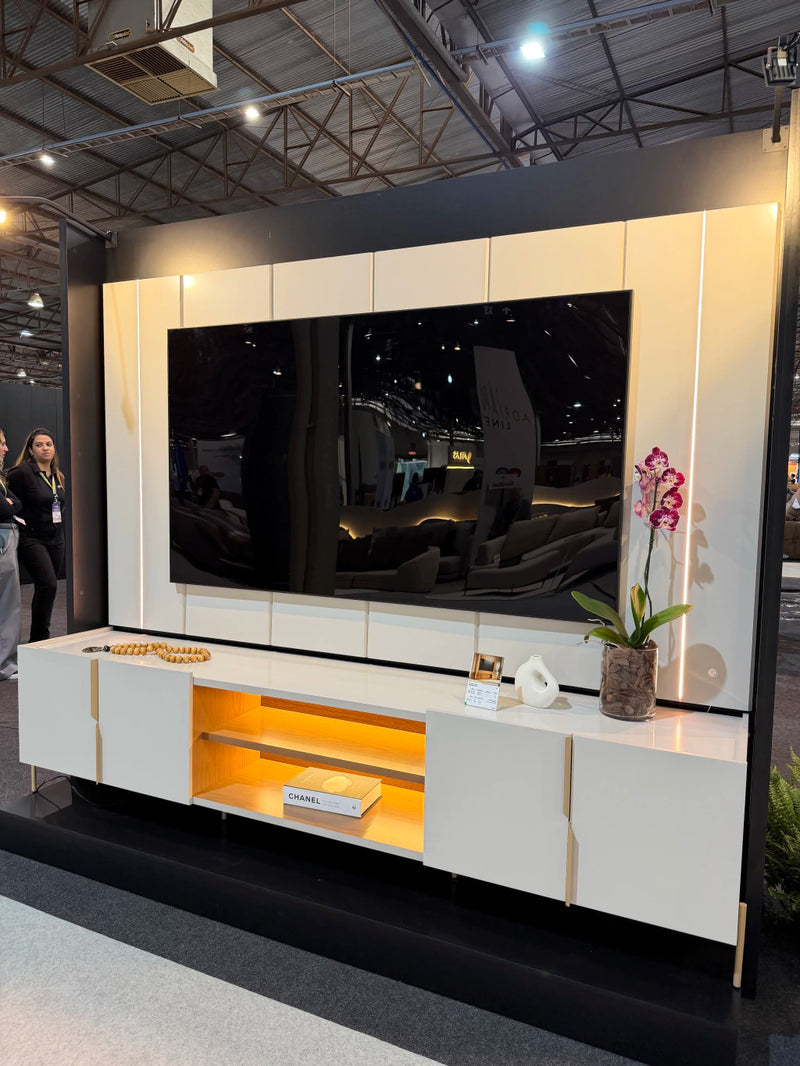 Conjunto bancada de pés metálicos e painel de 2,40 com LED para TV de até 75 polegadas cor 02